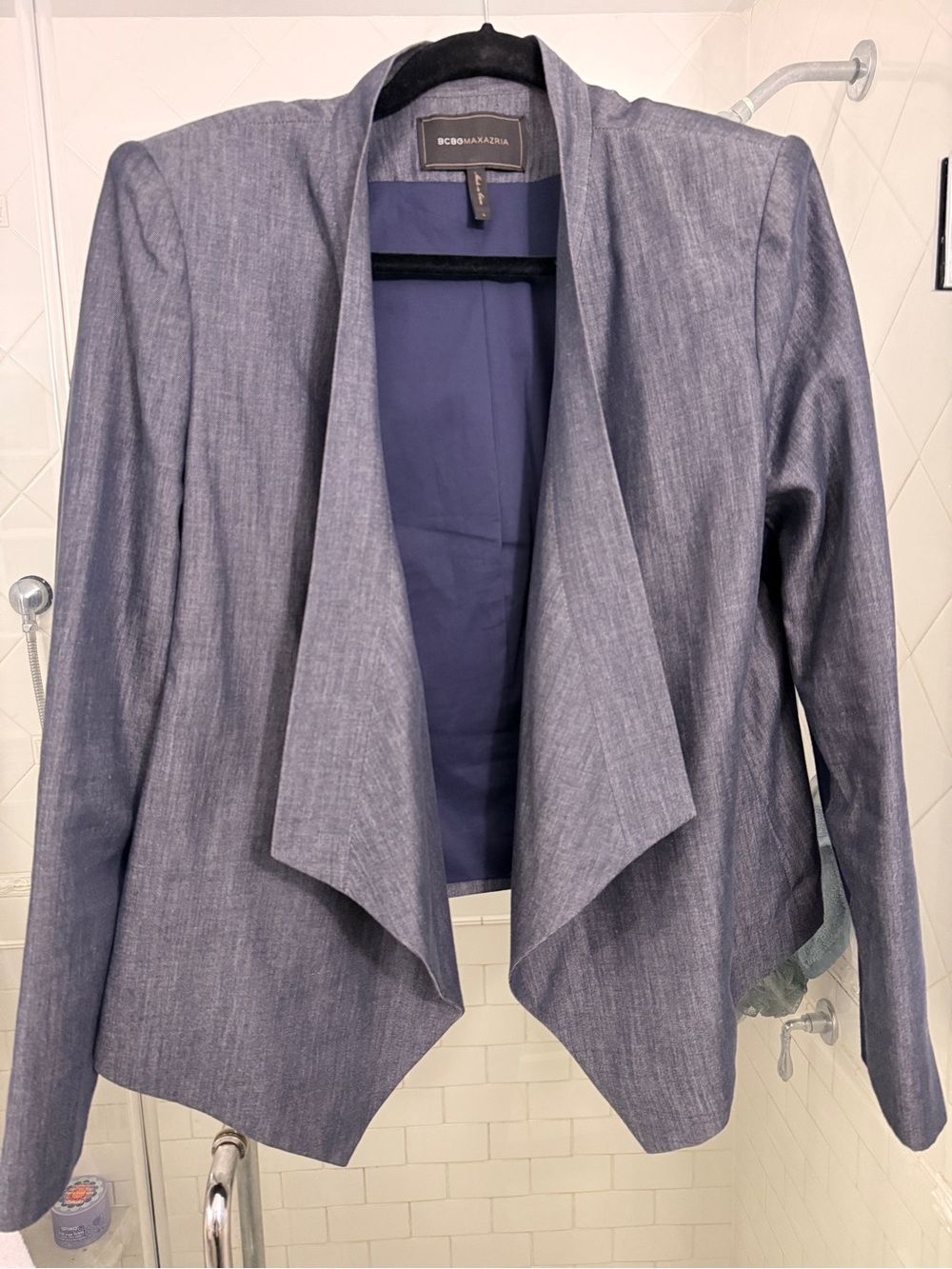 BCBGMaxAzria Slate Blue Draped Open-Front Waterfall Blazer